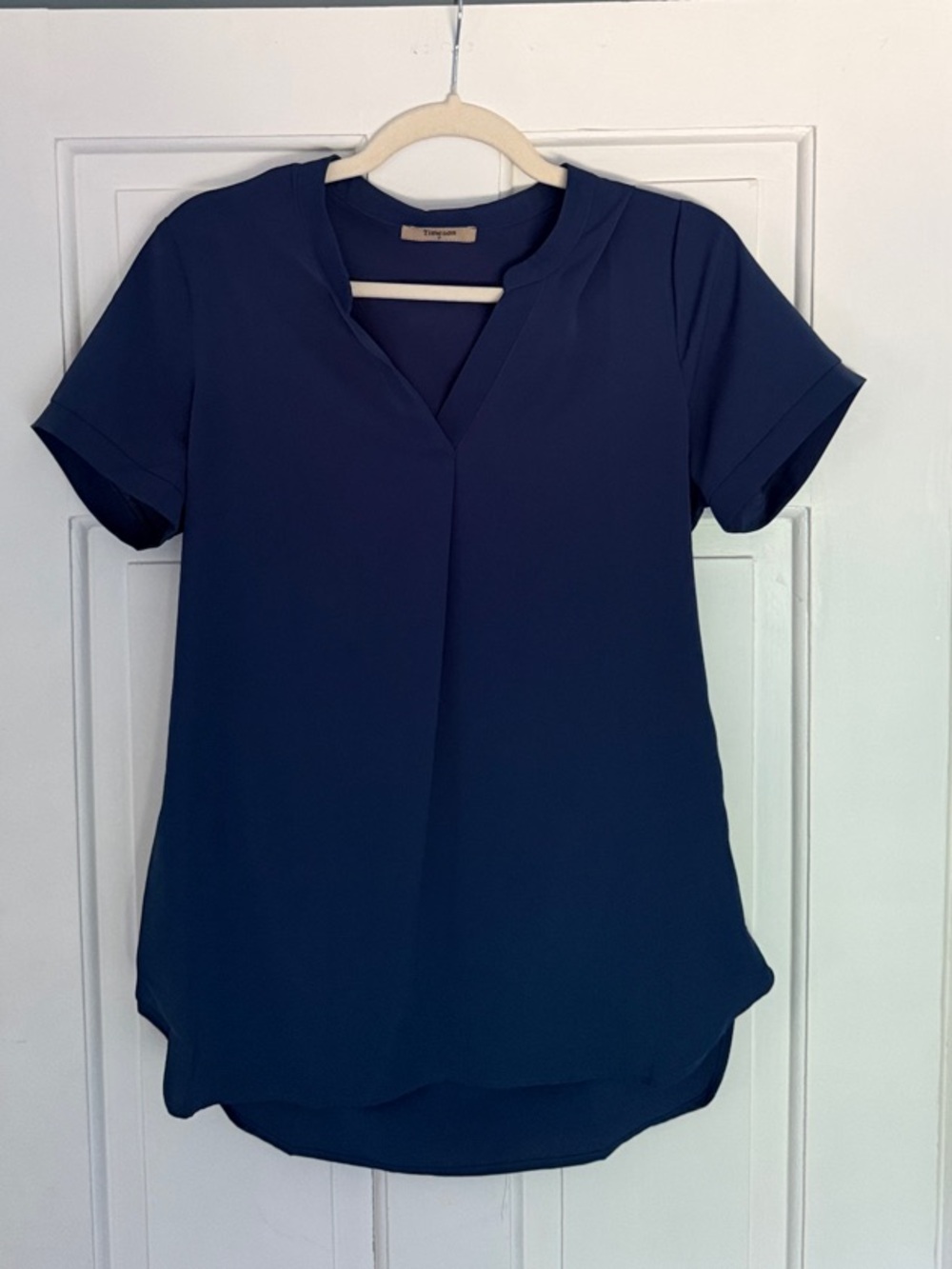 Short-Sleeve Navy V-Neck Blouse by Lush, size S